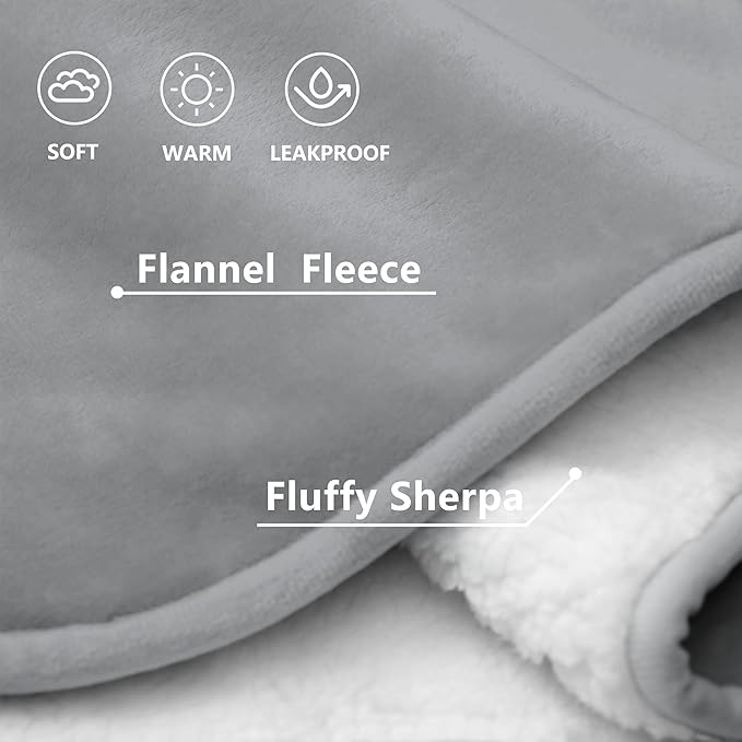 gogobunny Waterproof Bed Blanket, Reversible Sherpa Fleece Throw Blanket for Dog Puppy Cat, Furniture Cover Protects Bed Couch Sofa from Liquid Pee and Pet Fur (Grey, 60x80 inches)