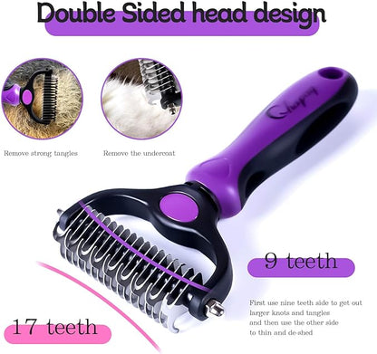Pet Grooming Brush and Metal Comb Double Sided Long Hair Pet Undercoat Cleaner Undercoat Rake for Dogs and Cats Removes Mats and Lint Effectively removes shedding or carpeted sofa flyaway hair.