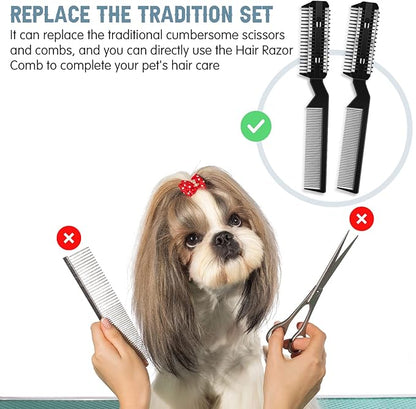 Yinkin 5-Piece Dog Hair Razor Comb with 25 Extra Blades - Manual Pet Grooming Tool for Dogs & Cats (Black)