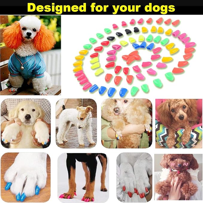 VICTHY 100pcs Dog Nail Caps, Claw Covers With Glue and Applicators (L)