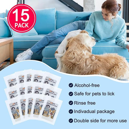 Pet Glove Wipes for Dogs, Dog Cleaning Gloves with Coconut Scented, Dual-Sided Pet Gloves Grooming for Cats with Wipes, Dog Cleaning Gloves Wipes for Daily Care and Travel, 15 Count