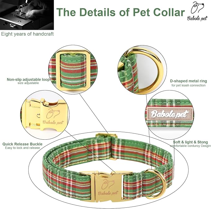Christmas Dog Collars for Large Dog,Green Dog Collar with Safety Metal Buckle Adjustable Puppy Collars for Small Medium Dog,Boy&Girl&Male&Female Dog Gift,L-16-24"