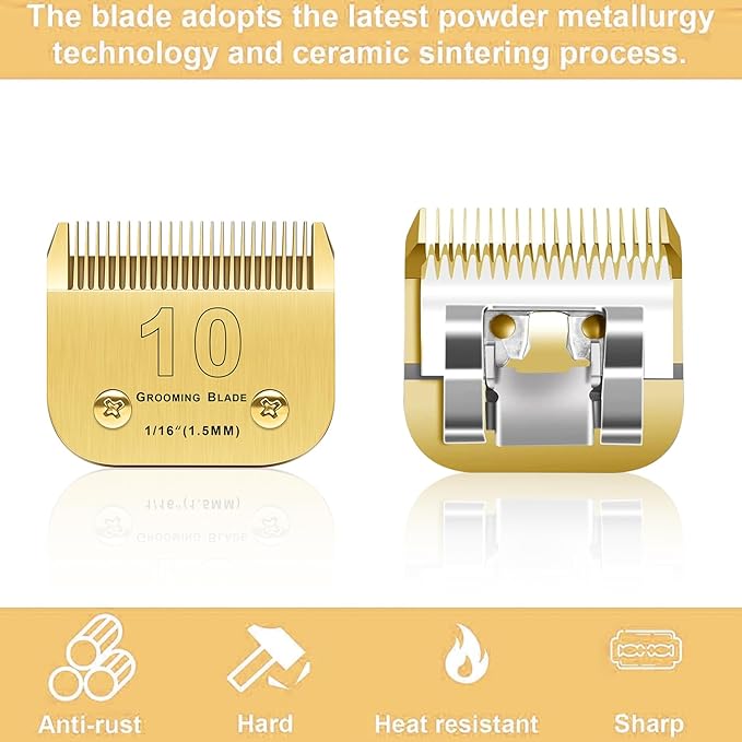 Andis/Oster A5/Wahl KM-10 Series Compatible 5PCS Detachable Dog Clipper Blades (Gold-#10, 30, 4FC, 5FC, 7FC)