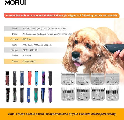 15 Cut Length 3/64"(1.2mm) Detachable Ceramic Pet Dog Clipper Blades Compatible with Most Andis,Oster A5 Wahl KM Series Clippers