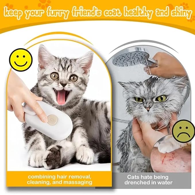 Pet hair removal brush,4-in-1 Cat Steam Brush for Hair Removal,Anti-static pet steam brush,Rechargeable Massage Comb with Spray Function for Dogs and Cats,Clean, Shedding & Grooming All in One