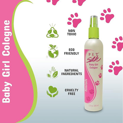 PET SILK Cologne - Pet Odor Eliminator - Dog Perfume & Deodorizer In Between Bath Wash - Clean and Fresh Smelling Fur - Conditioning & Deodorizing Qualities (Baby Girl, 11.6 oz)