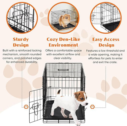 Sweetcrispy 24-Inch Single-Door Dog Crate–Durable Metal Pet Kennel with Secure Lock, Foldable Design, Removable Tray for Easy Cleaning, Portable Puppy Cage for Small Dogs, Ideal for Training & Travel
