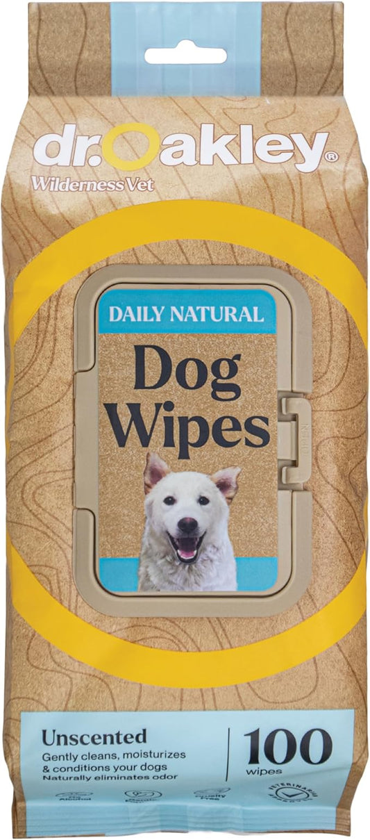 Daily Natural Dog Wipes, Unscented, 100 Ct, Gentle, Moisturizing, Odor-Eliminating, Alcohol-Free, Vet Approved