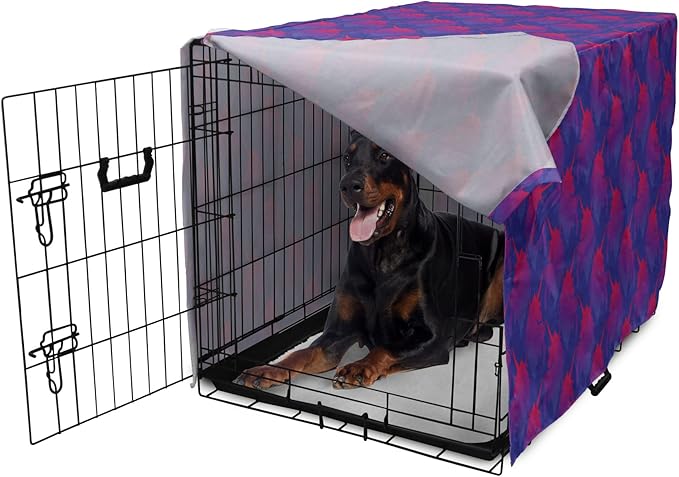 Lunarable Myth Dog Crate Cover, Pattern with Unicorn Silhouettes in Ombre, Easy to Use Pet Kennel Cover for Medium Large Dogs, 42 Inch, Indigo Magenta