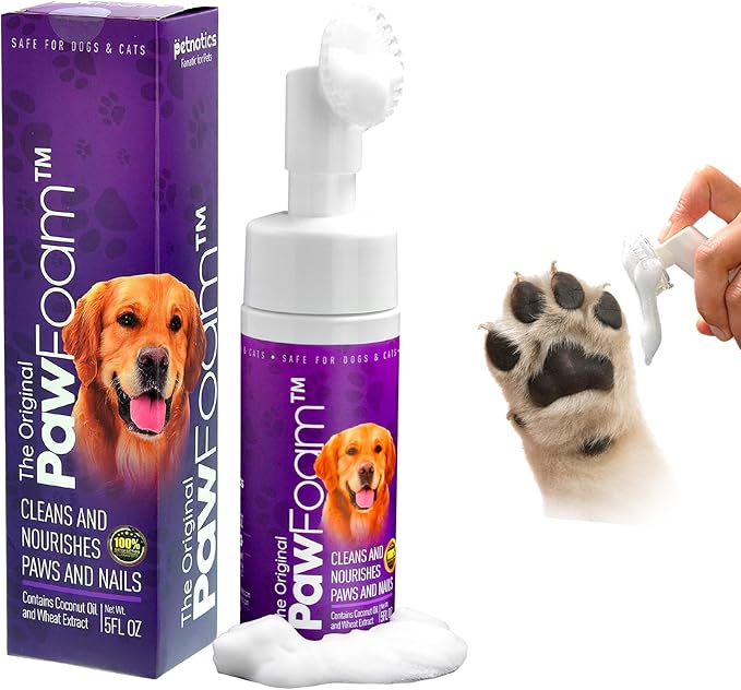 Pet Paw Cleaner for Dogs and Cats - PawFoam Pet Paw Cleaner Foam to Clean, Moisturize, Soften and Protect Paws | Gentle Dog Feet Cleaner with Silicone Dog Paw Washer Brush | 5FL OZ
