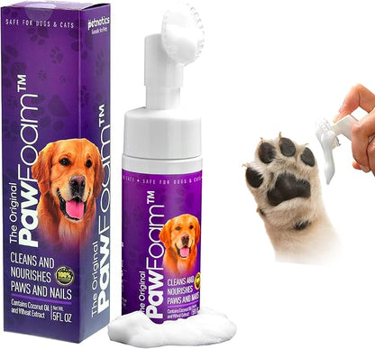 Pet Paw Cleaner for Dogs and Cats - PawFoam Pet Paw Cleaner Foam to Clean, Moisturize, Soften and Protect Paws | Gentle Dog Feet Cleaner with Silicone Dog Paw Washer Brush | 5FL OZ