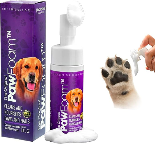 Pet Paw Cleaner for Dogs and Cats - PawFoam Pet Paw Cleaner Foam to Clean, Moisturize, Soften and Protect Paws | Gentle Dog Feet Cleaner with Silicone Dog Paw Washer Brush | 5FL OZ