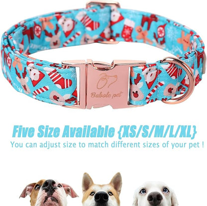 Christmas Dog Collars for Medium Dog,Blue Santa Claus Dog Collar with Safety Metal Buckle Adjustable Puppy Collars for Small Large Dog,Boy&Girl&Male&Female Dog Gift,M-13.5"-22"