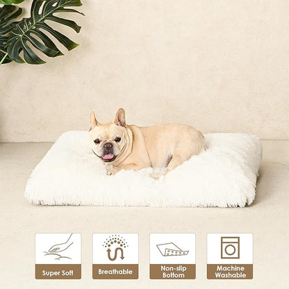 EHEYCIGA Fluffy Dog Crate Bed for Small Dogs, Plush Faux Fur Dog Crate Pad, Calming Anti Anxiety Small Dog Bed for Crate, Washable Soft Warm Dog Crate Mat with Non-Slip Bottom, Beige