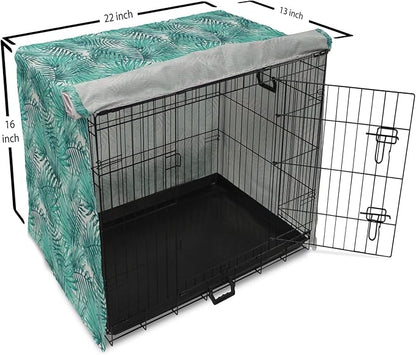 Lunarable Leaf Dog Crate Cover, Fresh Tropical Exotic Island Palm Tree Leaves in Jungle Abstract Watercolor, Easy to Use Pet Kennel Cover for Small Dogs Puppies Kittens, 22 Inch, Pale Blue and Green