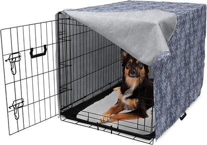 Lunarable Damask Dog Crate Cover, Medieval Repetitive Pattern with Flourish Ornaments, Easy to Use Pet Kennel Cover for Medium Large Dogs, 36 Inch, Purpleblue Ceil Blue