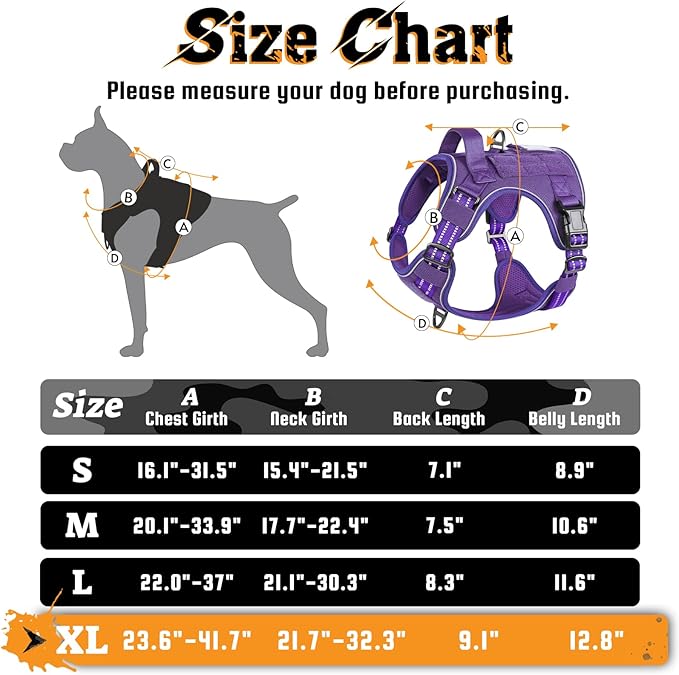 rabbitgoo Dog Harness for Large Dogs No Pull, Tactical Service Dog Vest with Molle and Control Handle, Adjustable and Reflective Military Pet Harness for Easy Walking and Training, Purple, XL