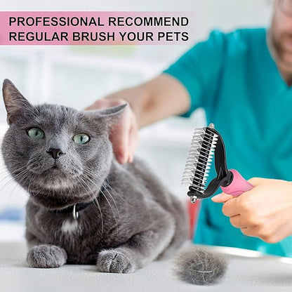 Undercoat Rake for Dogs, 2 Side Undercoat Brush for Deshedding and Dematting for Dog Cat Rabbit, Professional Pet Grooming HairTools, Removes Loose Undercoat and Nasty Shedding, Pink