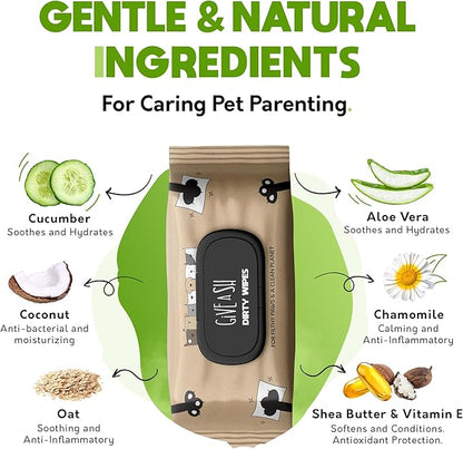 Lick-Safe Pet Wipes for Dogs & Cats - Vet-Approved & Hypoallergenic - Cleans Mud, Odors & Dander - Feline & Dog Wipes for Paws, Face & Butt - Earth-Friendly & Unscented Cat Cleaning - Pack of 100