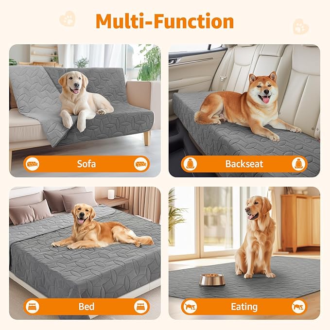 LOOBANI 2 Pack Waterproof Dog Blanket, Reversible and Washable Pet Bed Covers, Protects Furniture, Couch, Bed, and Car from Spills and Scratches, Soft and Cozy for Large Dogs and Puppies, 82x120In