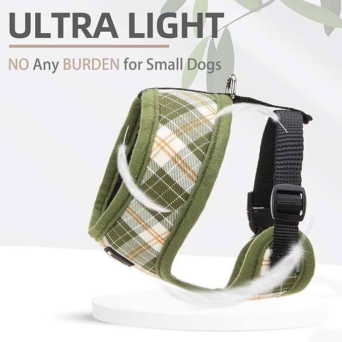 PUPTECK Soft Mesh Dog Harness and Leash Set Pet Puppy Cat Comfort Padded Vest No Pull Harnesses, Olive Green, XS