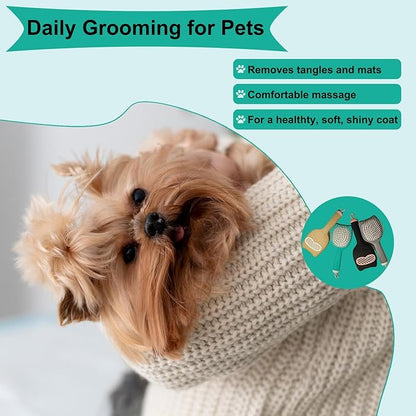 Soft Bristle Cat-Ear Puppy Brush Small Dogs Gentle Comb Grooming Tool Yorkie Shih Tzu Maltipoo Maltese (Sky Blue)