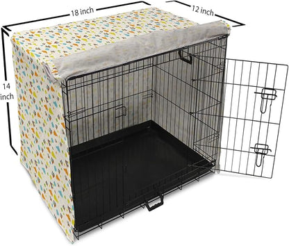Lunarable Cartoon Dog Crate Cover, Flying Airplanes with a Style Fun Clouds in Colorful Design Artwork Print, Easy to Use Pet Kennel Cover for Small Dogs Puppies Kittens, 18 Inch, Dark Orange and Blue