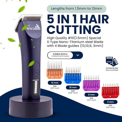 My Pet Command Professional Dog Grooming Clipper, Cordless Hair Trimmer, Brushless Motor, Heavy Duty Kit for Dogs Pets Cats, for Thick Coats, Low Noise, Light Weight