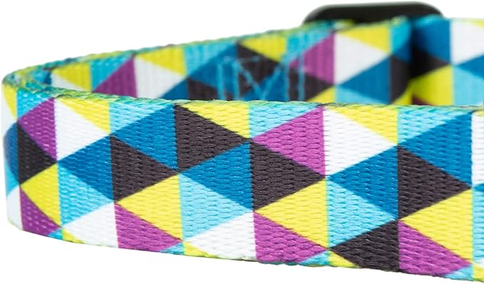 Mile High Life Dog Collar | Cute Puppy Collars | Lightweight Girl Dog Collar | Soft Boy Dog Collars | w Geometric Ocean Wavy Pattern (Blue/White Plaid, Large)