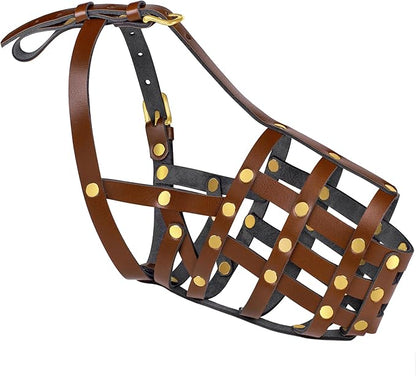 OOPSDOGGY German Shepherd Dog Muzzle for Large Dogs - Leather Breathable Secure Basket Muzzle for Large Breeds Prevents Biting No Chewing Adjustable (Brown, Size 7 - German Shepherd)