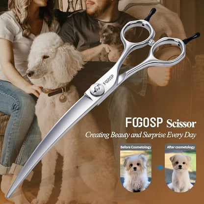 38 Degree Professional Curved Scissors for Dog Grooming 7.5” Japan VG10 Alloy Steel Downward Curved Grooming Shears for Face Right Handed(7.5 inch)