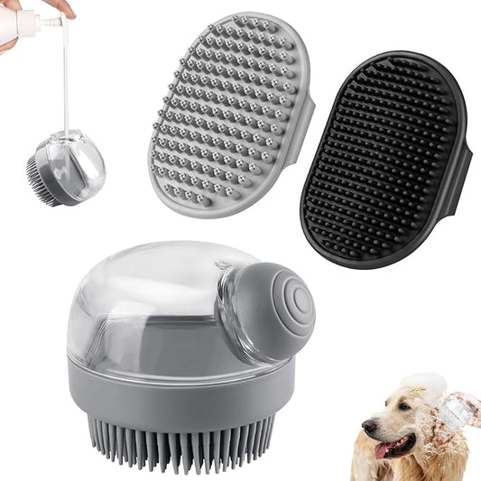 Comotech 3PCS Dog Bath Brush Scrubber | Shampoo Brush with Adjustable Ring Handle for Short & Long Hair (Gray, Black, Gray)