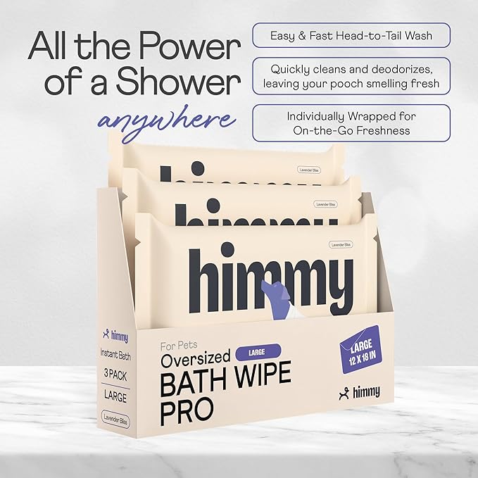 Himmy Large Pet Wipes for Dogs and Cats - 12" x 18" Bath Wipes for Cleaning, Deodorizing, Conditioning, Anti-Itch Grooming, Wet Dog Wipes for Paws, Butt, Ear, Eye, Whole Body Fresh Lemon