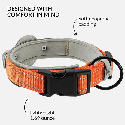 CollarDirect Airtag Dog Collar Reflective Nylon Neoprene Leather Holder for Apple Air Tag for Large, Medium, and Small Dogs (Orange, S, 12-14.5 Inch)