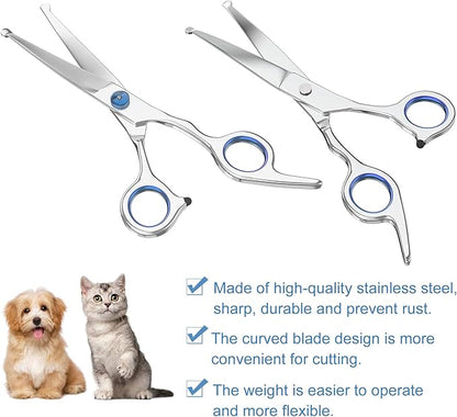 7.5" Curved Dog Grooming Scissors with Safety Round Tips, Light Weight Professional Pet Grooming Shears Stainless Steel for Dogs Cats Pets