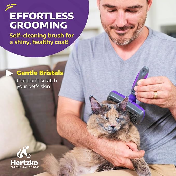 Hertzko Self-Cleaning Slicker Brush for Deshedding Long and Short-Haired Pets - Small Size Grooming Rake and Comb for Dogs and Cats