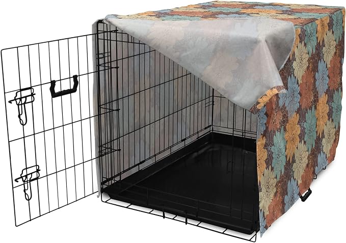 Lunarable Floral Dog Crate Cover, Blossoming Flowers Pattern Botanical Garden Art Illustration Colorful Vintage Design, Easy to Use Pet Kennel Cover for Small Dogs Puppies Kittens, 30 Inch, Brown