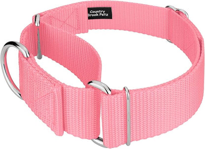 Country Brook Petz 1 1/2 Inch Martingale Heavy Duty Nylon Adjustable Dog Collar for Small, Medium, Large Breeds - Vibrant 17 Color Selection (Pink, Extra Large)