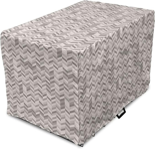 Lunarable Chevron Dog Crate Cover, Monochrome Stripes 3 Dimensional Pattern Geometric Chevron Design Abstract, Easy to Use Pet Kennel Cover for Medium Large Dogs, 36 Inch, Taupe and Grey