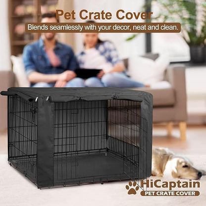 HiCaptain Heavy-Duty Polyester Indoor Kennel Cover for 48 Inch Wire Crates, Universal Fit for 1-2 Door Standard Metal Dog Cage (Black)