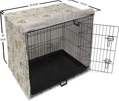 Ambesonne Floral Dog Crate Cover, Vintage Garden Plants Herbs Flowers Botanical Classic Design Art, Easy to Use Pet Kennel Cover for Cats & Medium Dogs, 24 Inch, Pink Blue