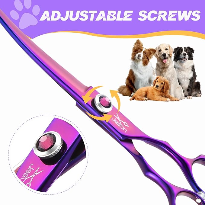 JASON 7.5" Dog Grooming Scisssors - Professional Curved Shears for Dogs, Japanese 440C Stainless Steel Dog Cutting Scissors with Diamond Adjustable Screw