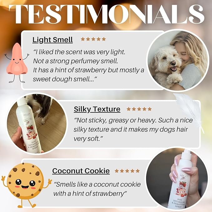 Dog Detangler Spray with Shortcake Fragrance - Natural Pet Nose Friendly Ingredients Used for Sensitive Skin - Dog Leave in Conditioner for Poodles - Made in USA - Pet Perfume Spray Long Lasting 8 oz