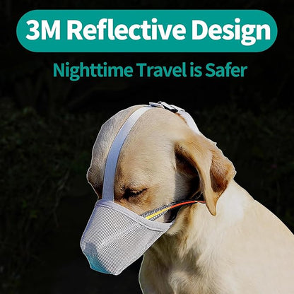 Dog Muzzle - Soft Mesh Muzzle for Small Medium Large Dogs Labrador German Shepherd - Adjustable Puppy Muzzles for Scavenging Biting Licking and Chewing - Allows Panting and Drinking (GreyM)