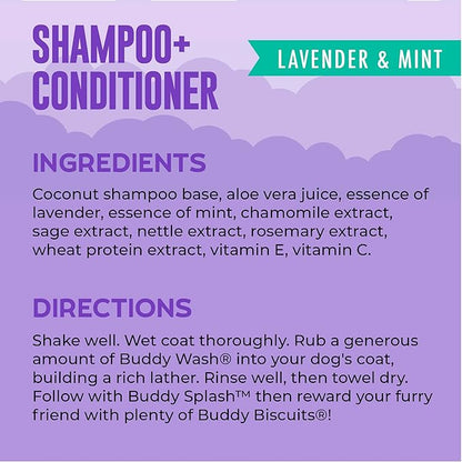 Buddy Grooming Wash 2 in 1 Dog Shampoo, Lavender & Mint, 16 oz. Bottle