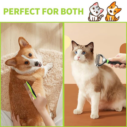 Undercoat Rake for Deshedding and Dematting Dogs - Metal Comb and Brush for Pet Grooming Supplies (Green)