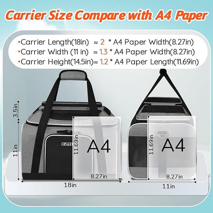Petskd Top-Expandable Pet Carrier 18x11x11 Inches Delta American United Airline Approved, Soft-Sided Carrier for Small Cats and Dogs with Locking Safety Zippers and Anti-Scratch Mesh(Grey)