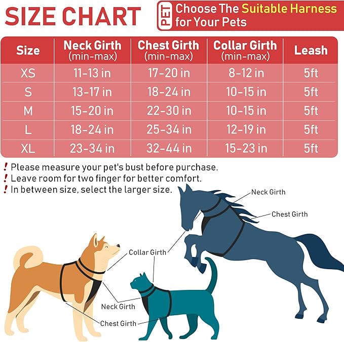 GAMUDA Dog Harness Collar and Leash Set, Dog Harness, No Chock No Pull Adjustable Vest Harnesses Plaid Reflective for Medium Dog, Cat, Small Horse, Small Bull and Pig (Red, L)