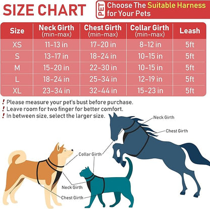 GAMUDA Dog Harness Collar and Leash Set, Dog Harness, No Chock No Pull Adjustable Vest Harnesses Plaid Reflective for Medium Dog, Cat, Small Horse, Small Bull and Pig (Red, L)