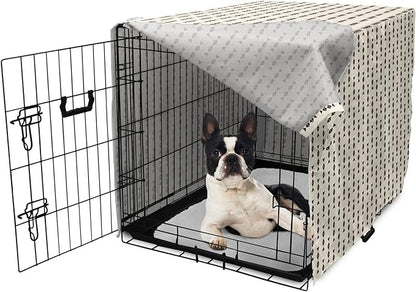 Lunarable Contemporary Brown Dog Crate Cover, Pattern of Repeating Triangular Simple Modern Concept, Easy to Use Pet Kennel Cover for Small Dogs Puppies Kittens, 22 Inch, Eggshell and Seal Brown